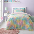Catherine Lansfield Rainbow Cuddly Deep Pile Faux Fur Single Duvet Cover Set with Pillowcase Pastel