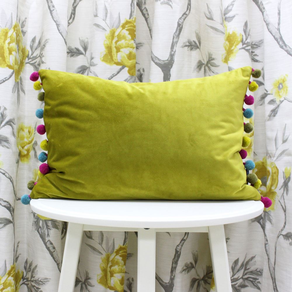 Riva Paoletti Fiesta Velvet Pom Pom Fringe Cushion Cover