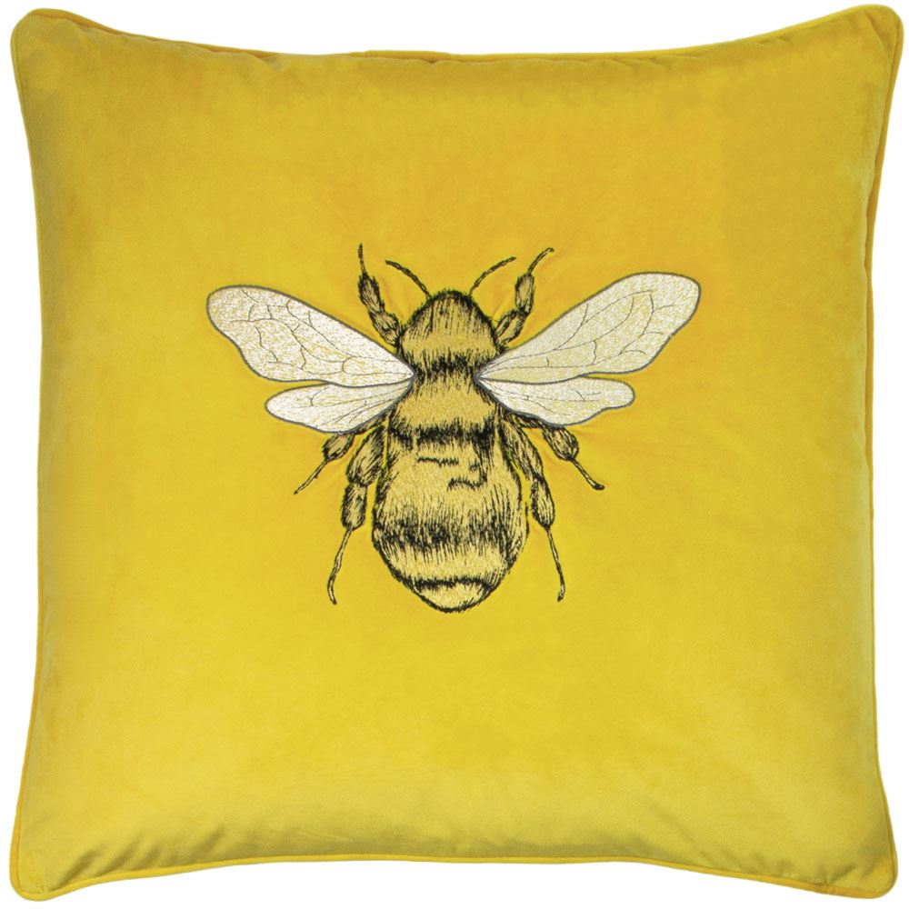 Paoletti Hortus Bee Embroidered Velvet Piped Edge Cushion Cover