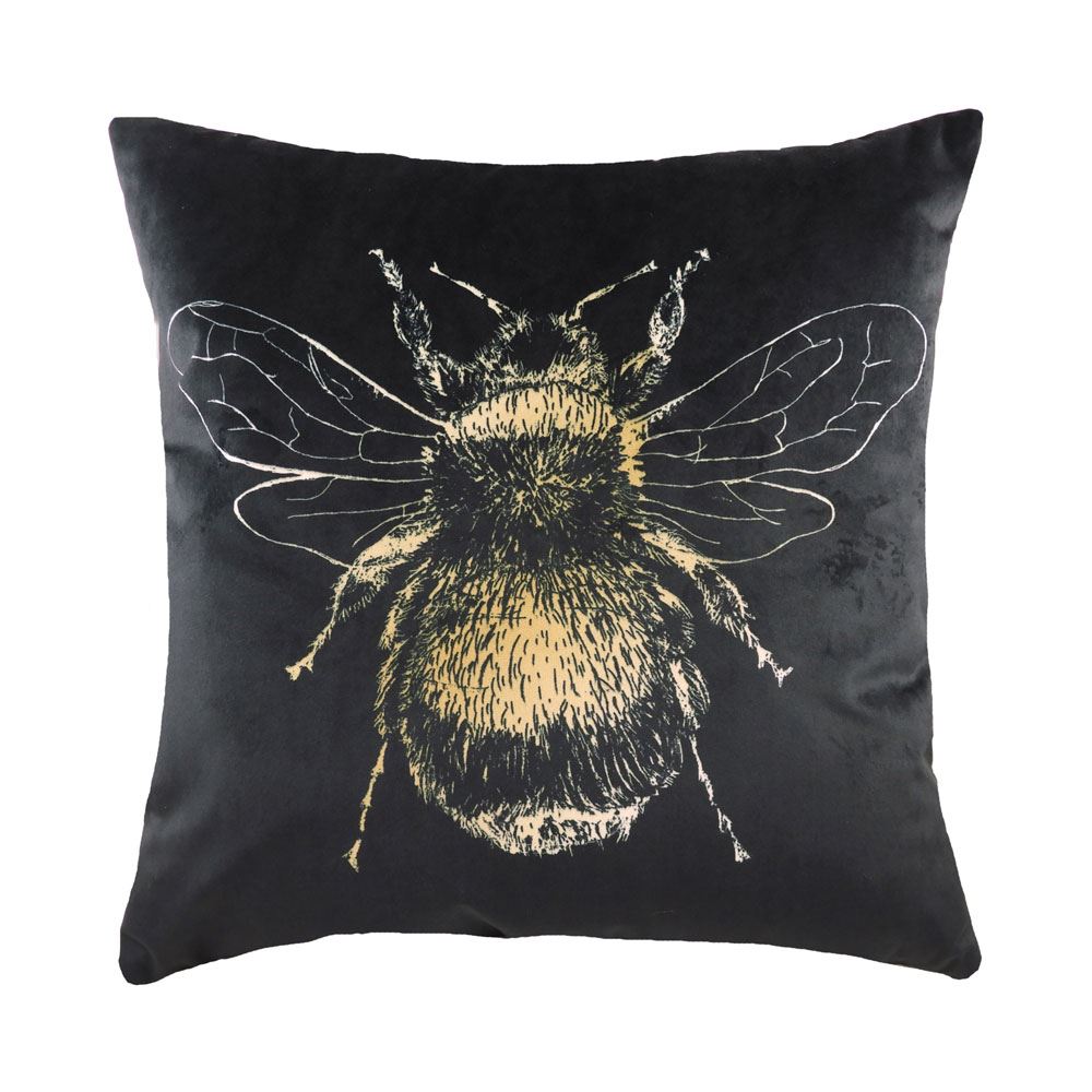 Evans Lichfield Gold Bee Faux Velvet Cushion Cover