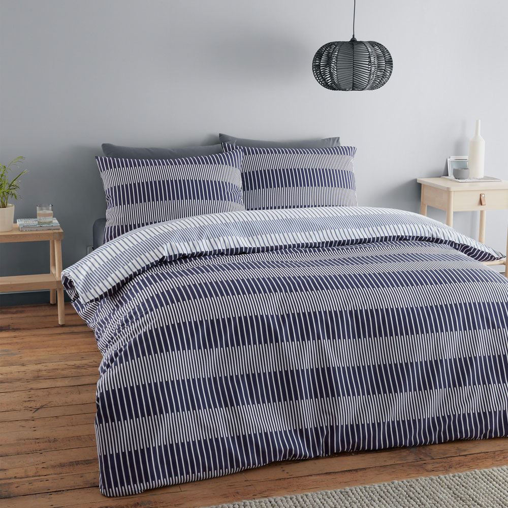 Catherine Lansfield Simplicity Lines Reversible Easy Care Duvet Cover Set