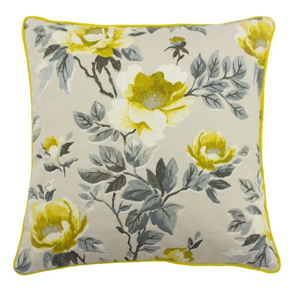 Furn Peony English Country Floral Piped Cushion Cover, Ochre, 45 x 45 Cm