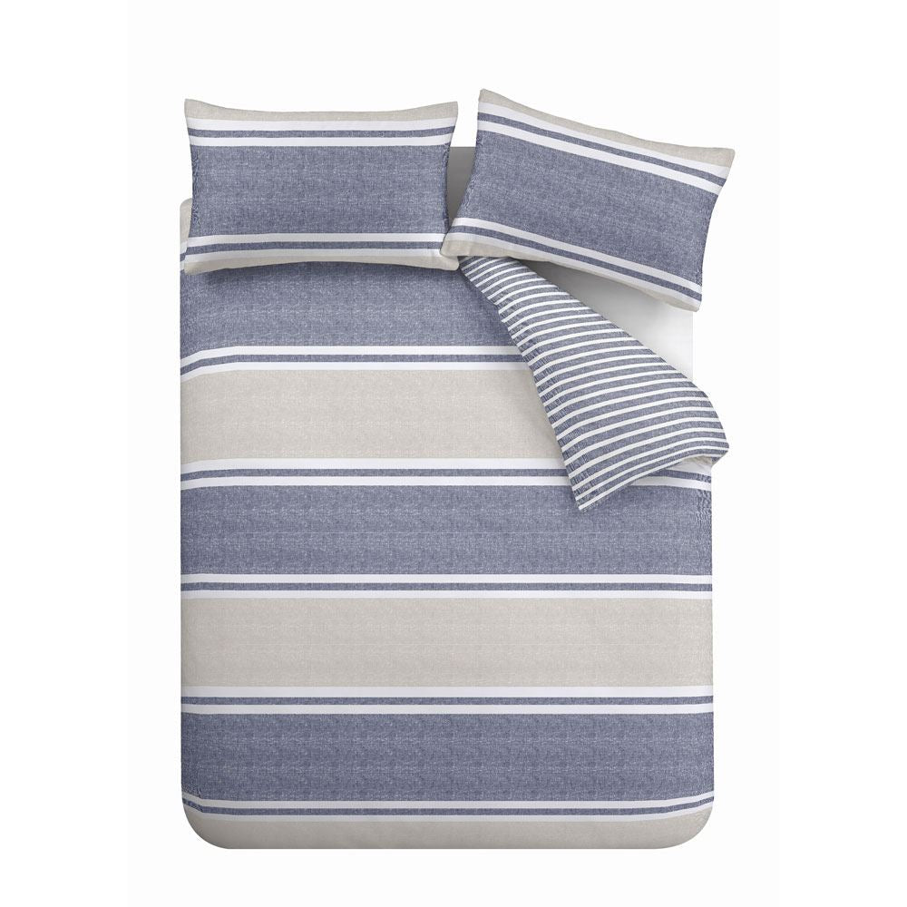 Catherine Lansfield Textured Banded Stripe Easy Care Reversible Duvet Cover Set