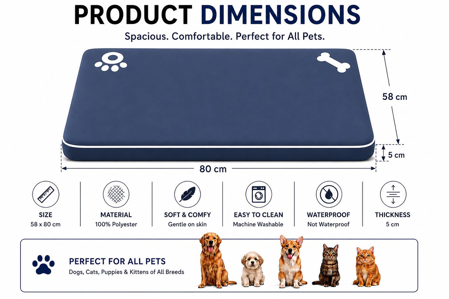 Night Zone Super Soft Bone & Paw Pet Bed Mat