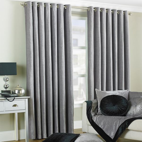 Paoletti Wellesley Chenille Velvet Woven Lined Eyelet Curtains
