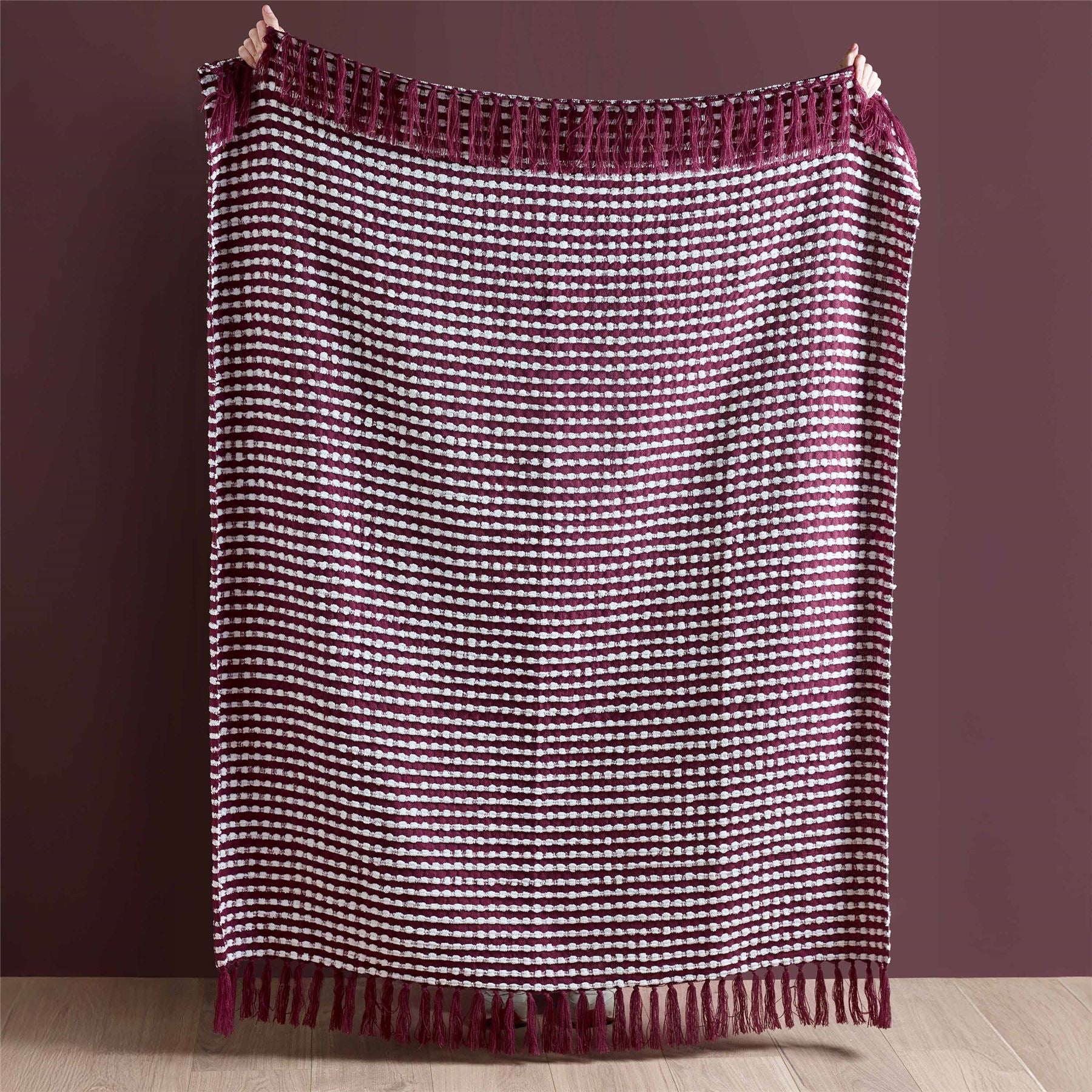Catherine Lansfield Stab Stitch Textured Tasselled Throw