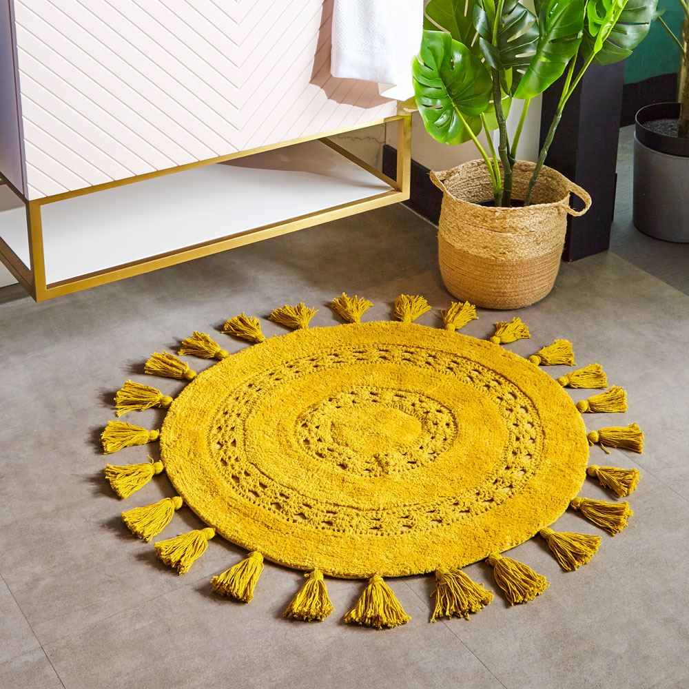 The Linen Yard Circle Mandala Woven Tassel 100% Cotton Bath Mat