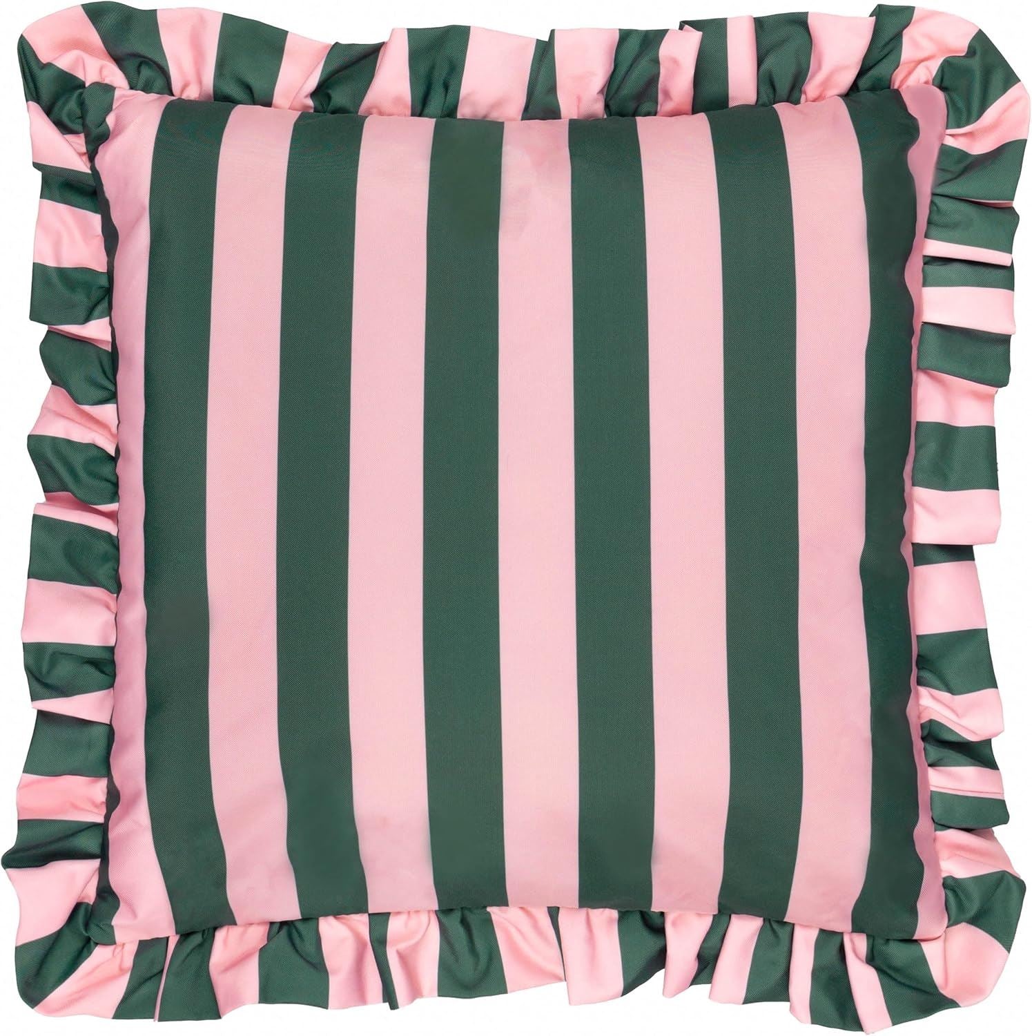 Furn Palm Royale Stripe Ruffle Frilled Edge Water Resistant Outdoor Cushion Cover
