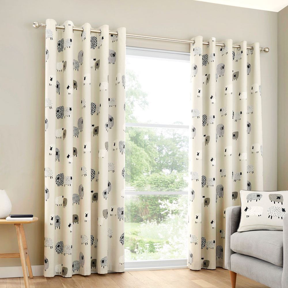 Fusion Dotty Sheep Print 100% Cotton Eyelet Lined Curtains