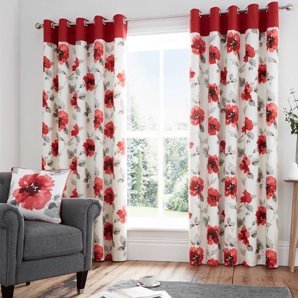 Fusion Adriana Floral 100% Cotton Eyelet Lined Curtains