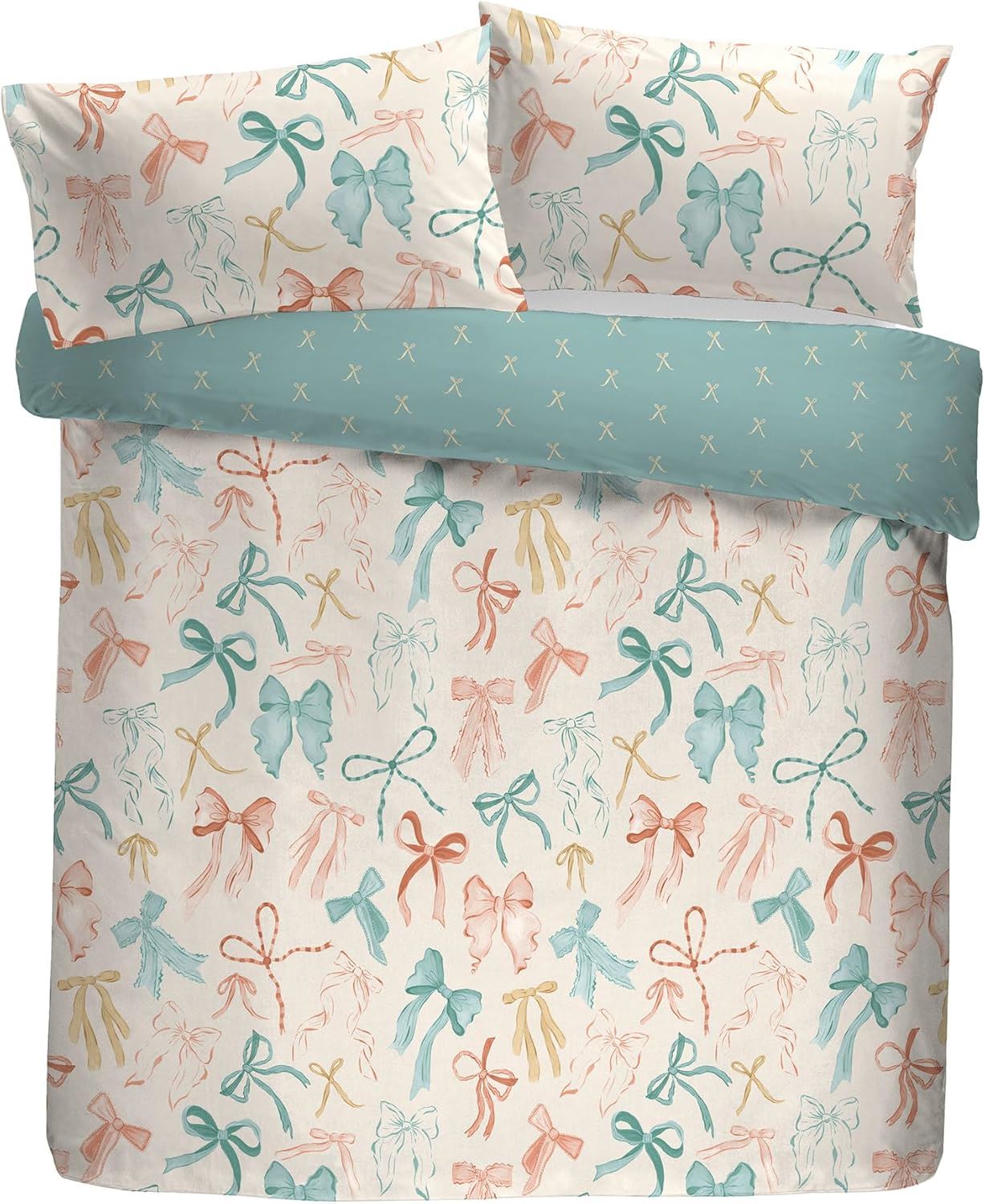 Fusion Evelyn Watercolour Bows Print Polycotton Reversible Duvet Cover Set