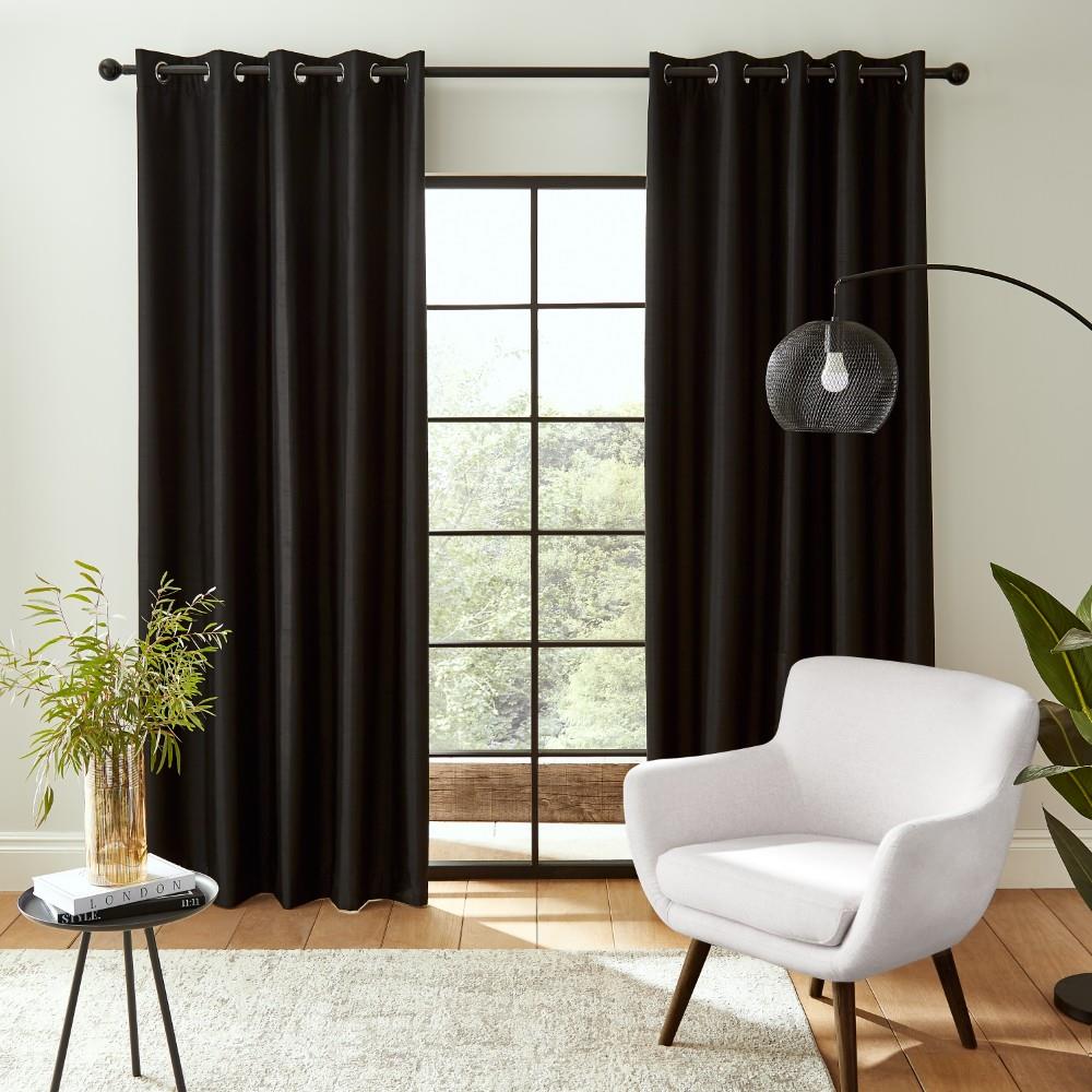 Catherine Lansfield Faux Silk Plain Thermal Blackout Eyelet Lined Curtains