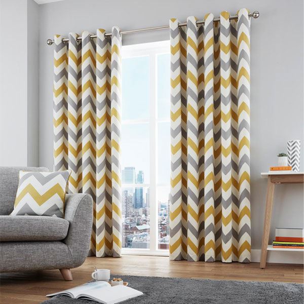 Fusion Chevron Geometric 100% Cotton Eyelet Lined Curtains