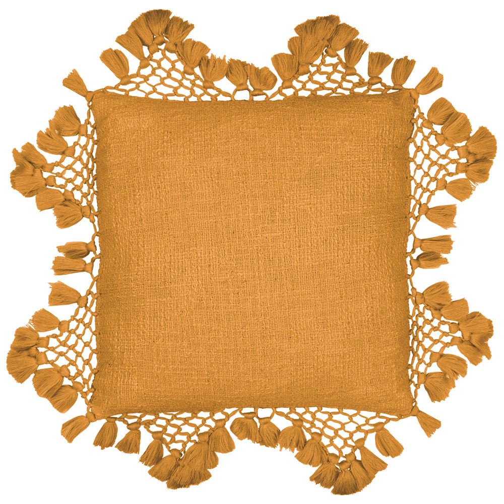 The Linen Yard Anko Marcrame 100% Cotton Tasselled Cushion Cover