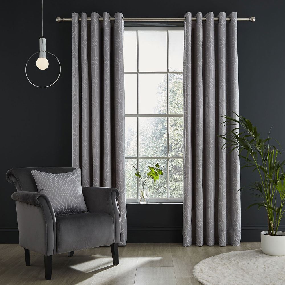 Catherine Lansfield Linear Geo Jacquard Lined Eyelet Curtains