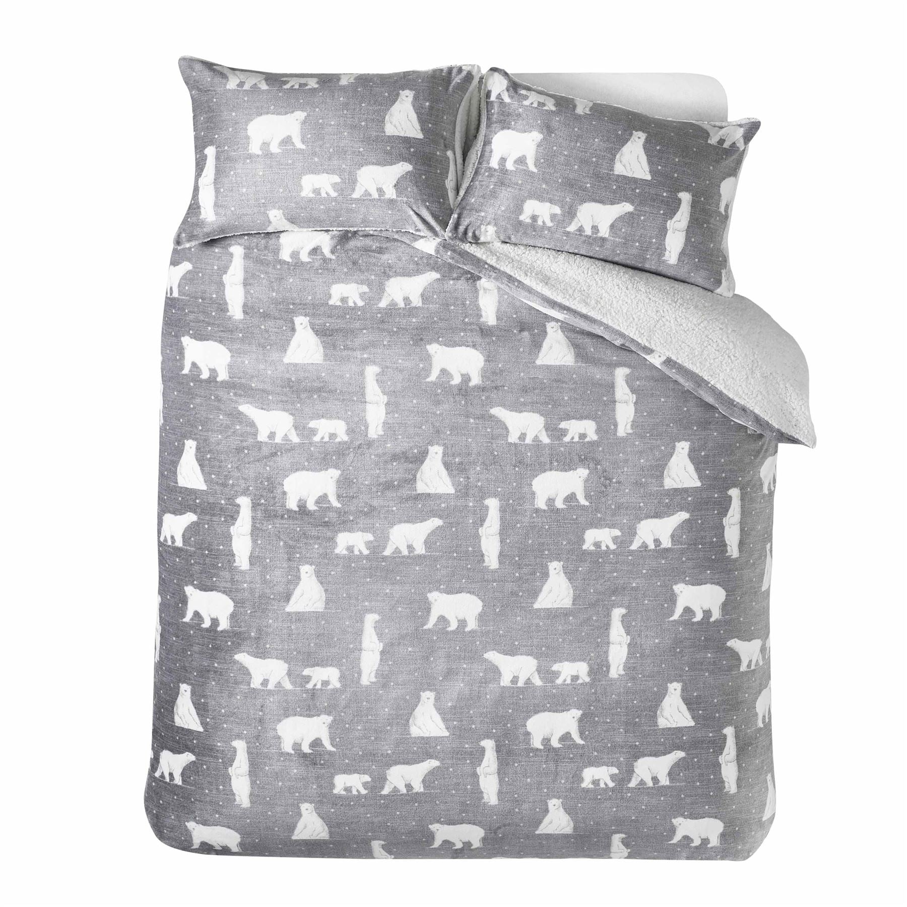 Catherine Lansfield Cosy Polar Bear Soft Sherpa Fleece Duvet Cover Set