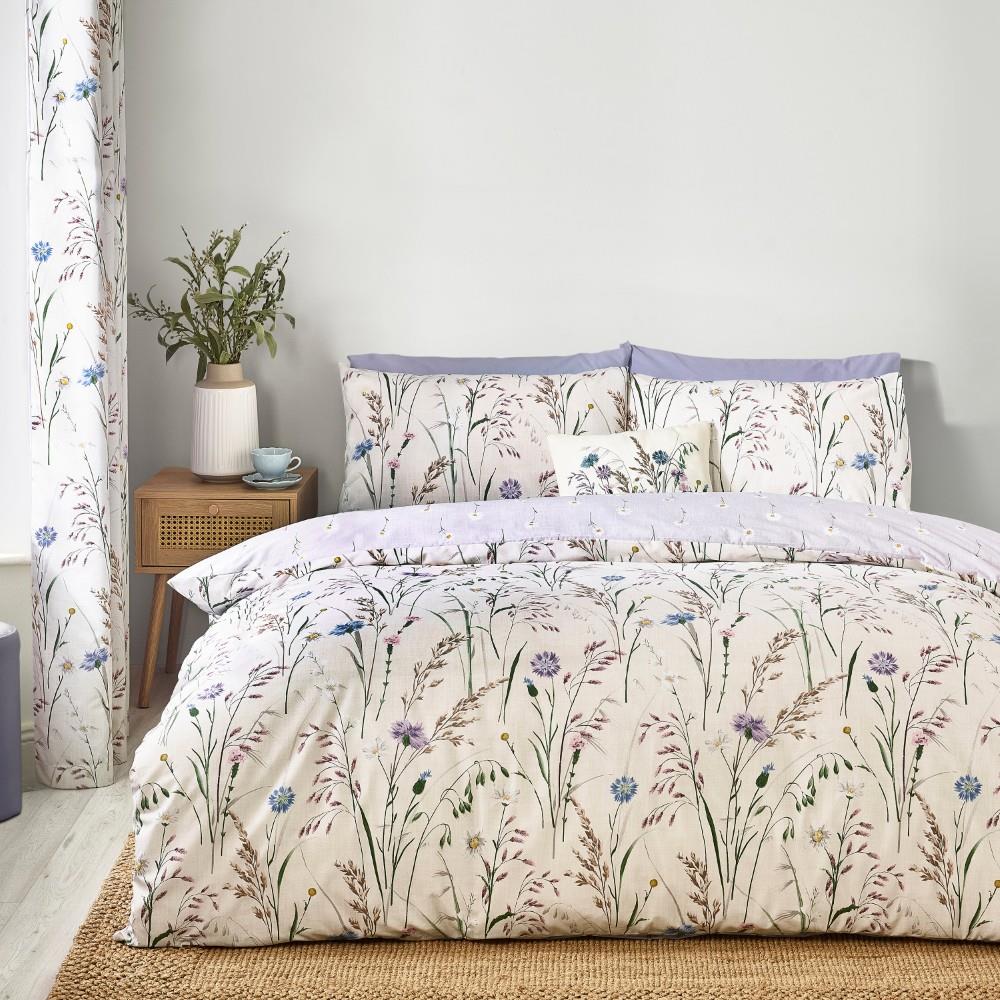 Catherine Lansfield Grasmere Floral Reversible Super King Duvet Cover Set with Pillowcases Lilac