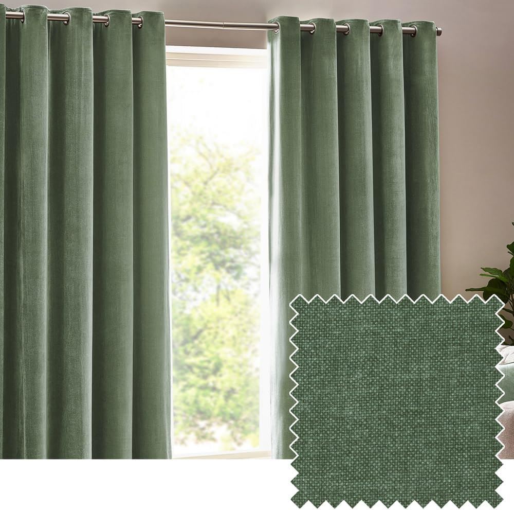 Yard Heavy Chenille Velvet Blackout Eyelet Lined Curtains