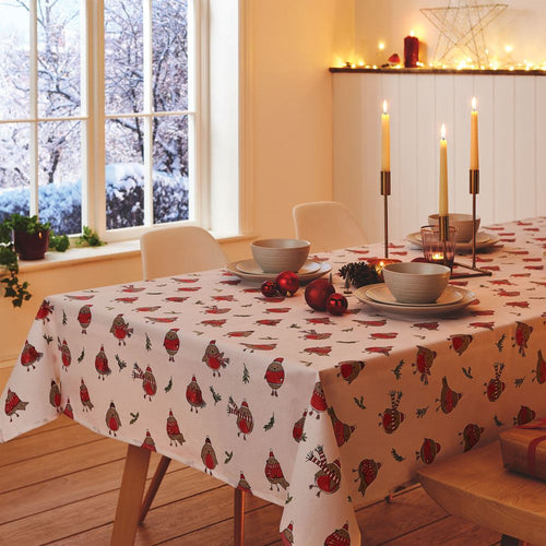 Catherine Lansfield Christmas Robins 100% Cotton Tablecloth
