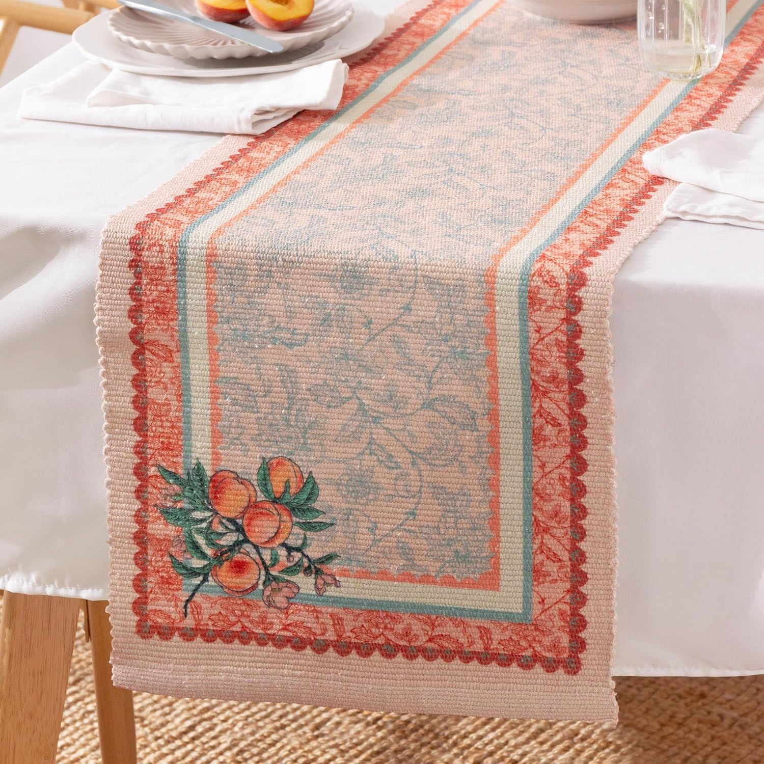 Furn Anemone Peaches Water Resistant Outdoor Table Runner