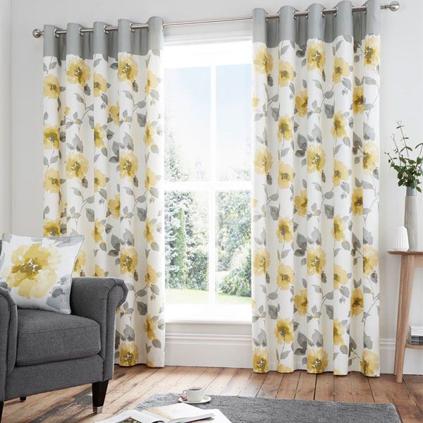 Fusion Adriana Floral 100% Cotton Eyelet Lined Curtains