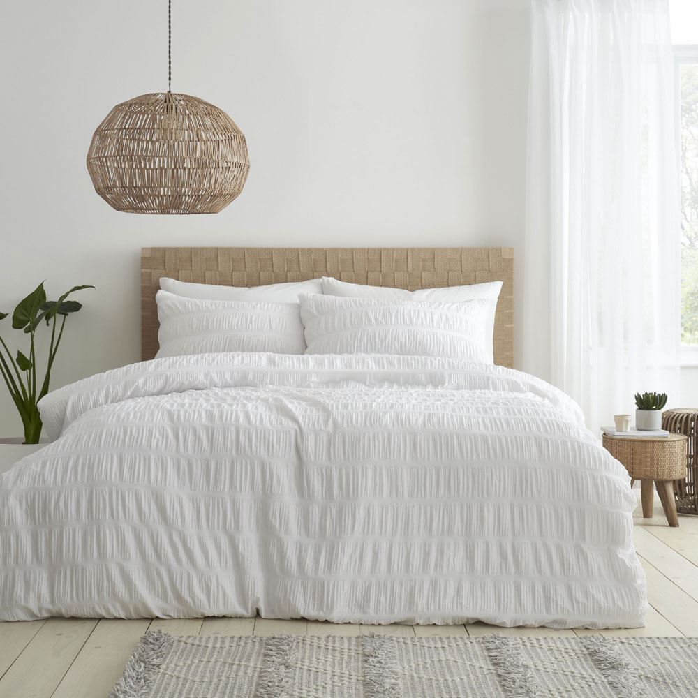 Catherine Lansfield Seersucker Banded Textured Cotton Rich Duvet Cover Set