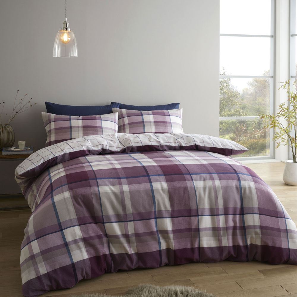 Catherine Lansfield Brushed Tartan Check Reversible Duvet Cover Set