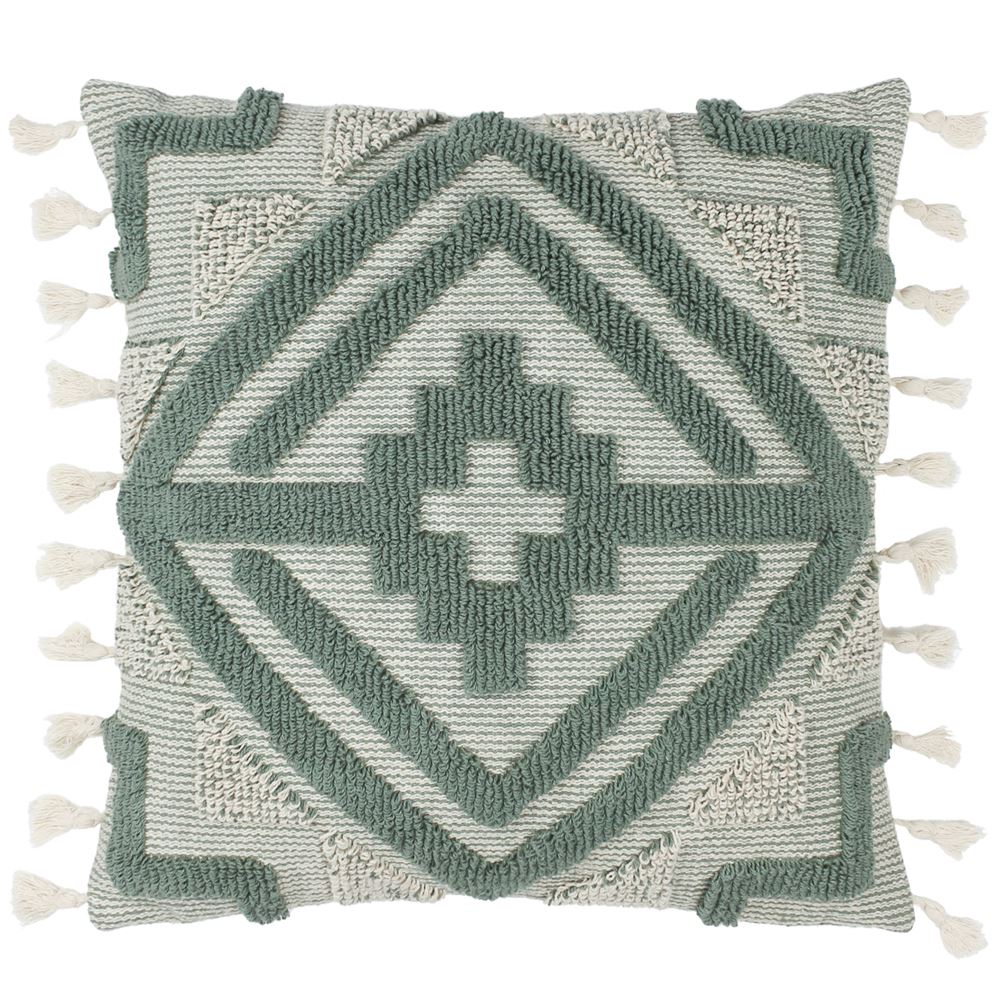 Furn  Kalai Tufted Geometric Cotton Rich Tasselled Cushion Cover