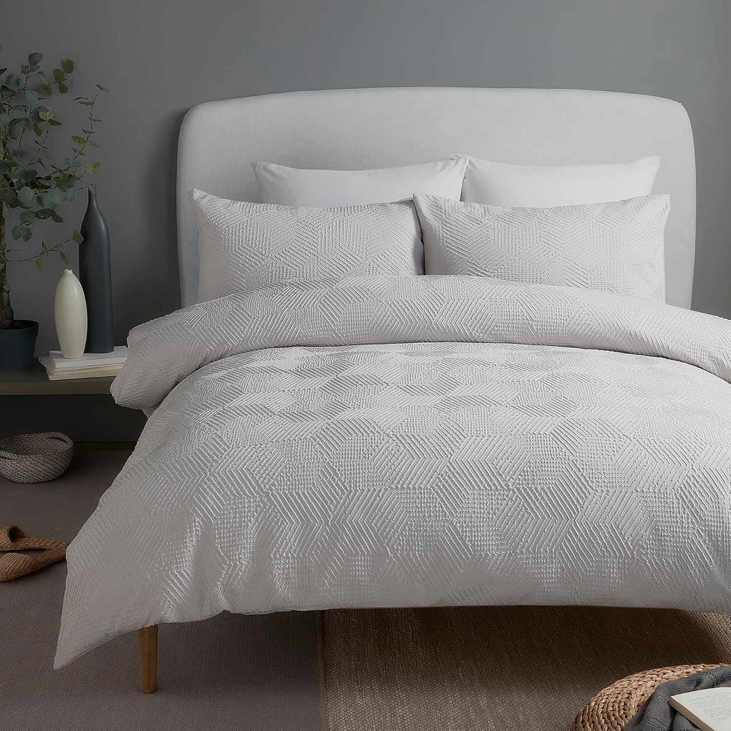 Serene Embossed Geo Luxurious Textured Duvet Cover Set