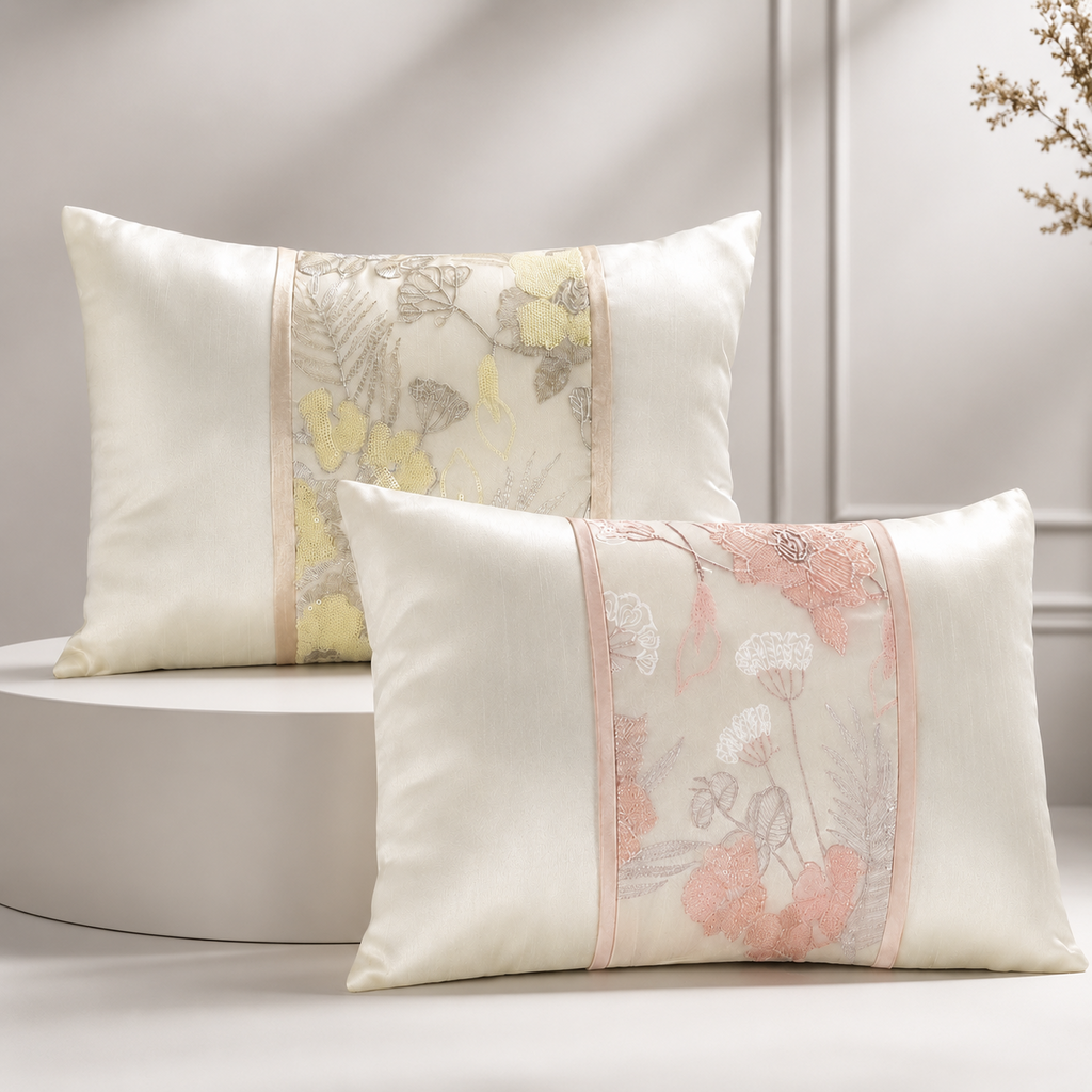 Night Zone Savanna Floral Embroidery Filled Cushion, 30 x 45 Cm