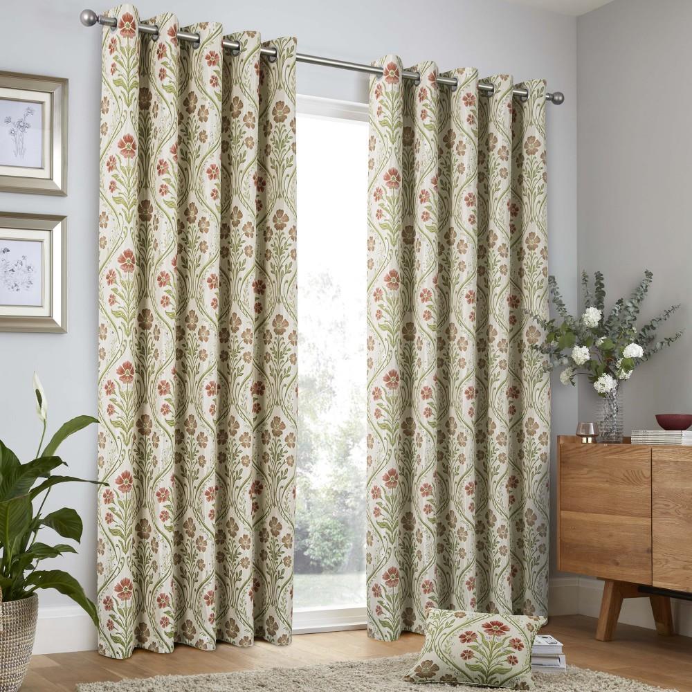 Curtina Estelle Botanical Floral Woven Eyelet Lined Curtains