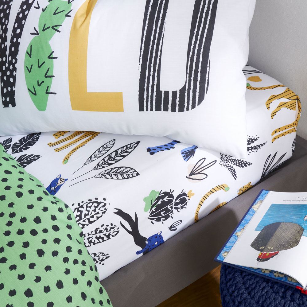 Pineapple Elephant Kids Wild Jungle Animals Print 100% Cotton Fitted Sheet