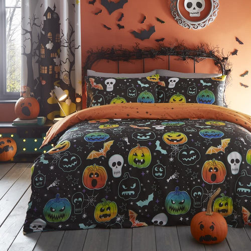 Bedlam Scary Pumpkins Halloween Glow in the Dark Duvet Cover Set