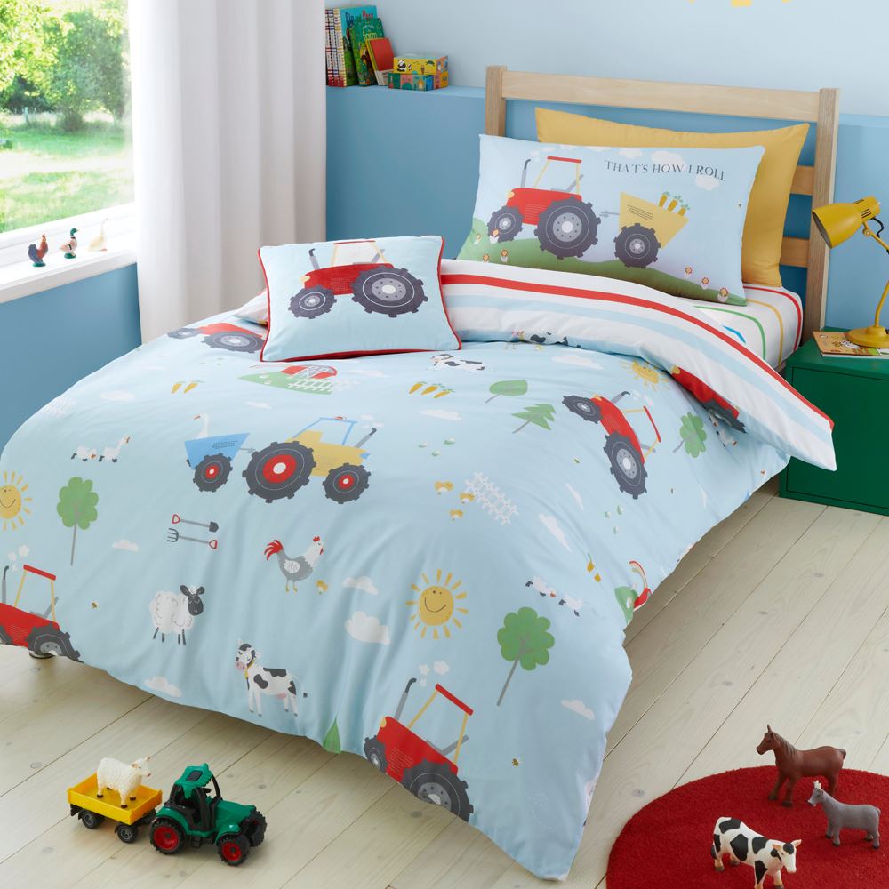 Bedlam Farmyard Friends Print 100% Cotton Reversible Duvet Cover Set