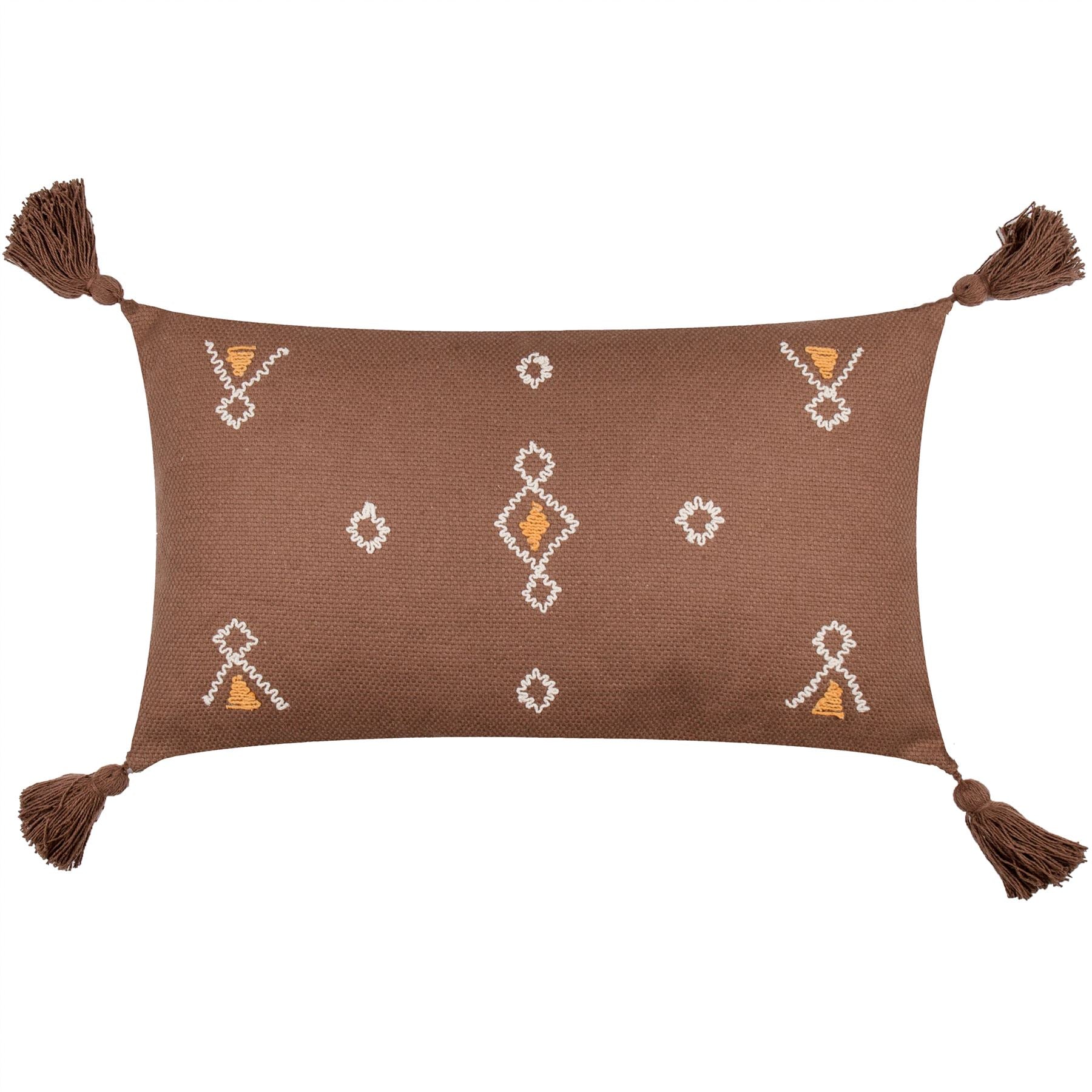Yard Meare Embroidered Geometric 100% Cotton Tasselled Cushion Cover
