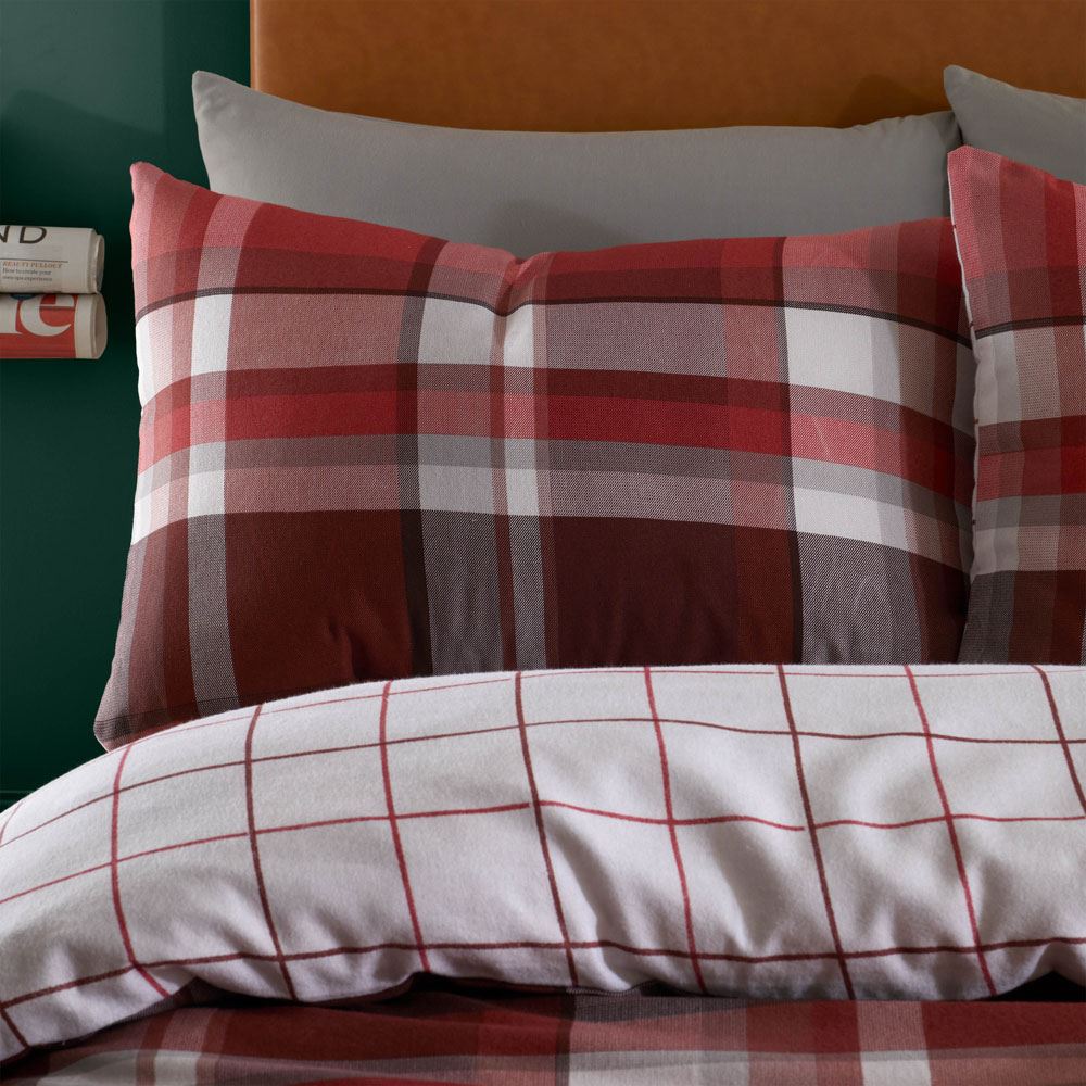 Catherine Lansfield Brushed Tartan Check Reversible Standard Pillow Cases