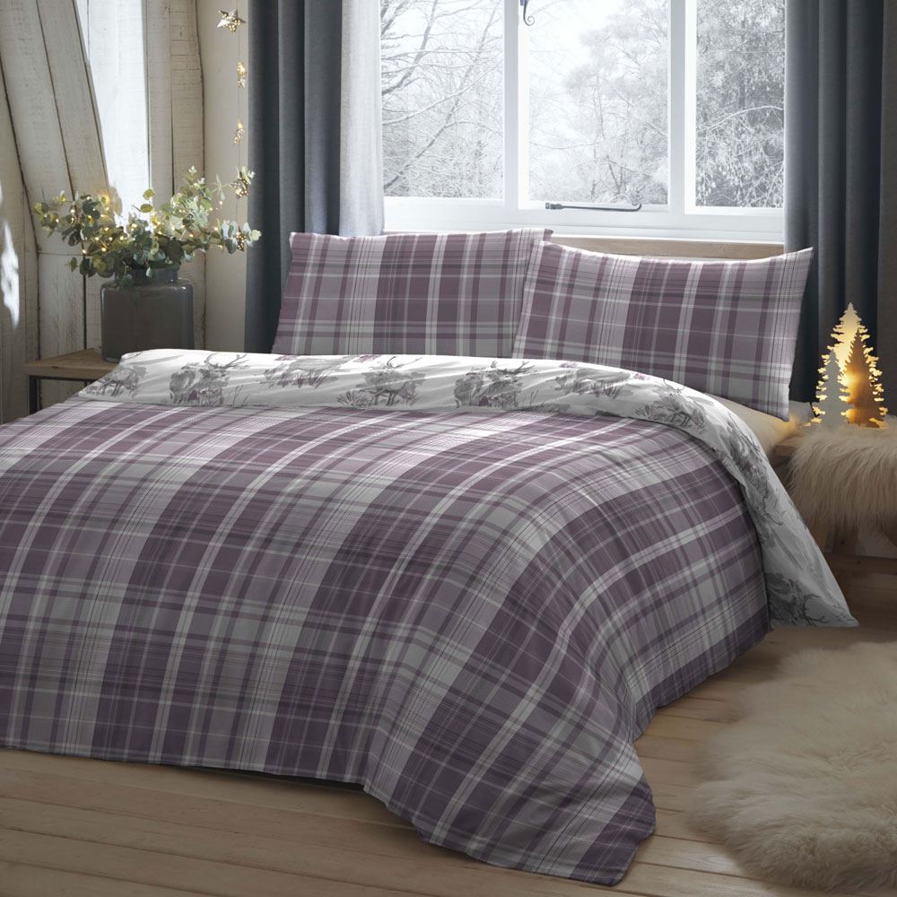 Dreams & Drapes Lodge Broxburn Check 100% Brushed Cotton Reversible Duvet Cover Set