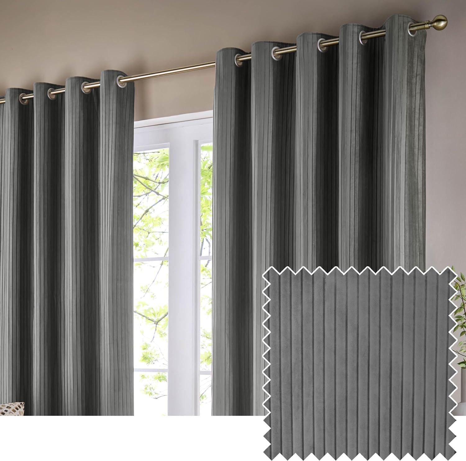 Paoletti Corinthian Mico Pleat Stripe Blackout Eyelet Lined Curtains