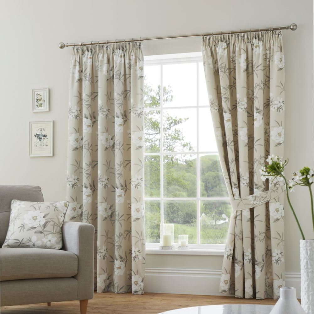 Dreams & Drapes Eve Floral Print 100% Cotton Lined Pencil Pleat Curtains