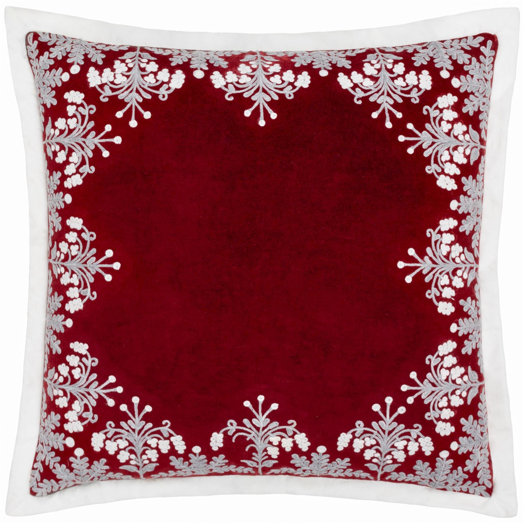 Paoletti Winter Bloom Embroidered Velvet 100% Cotton Cushion Cover