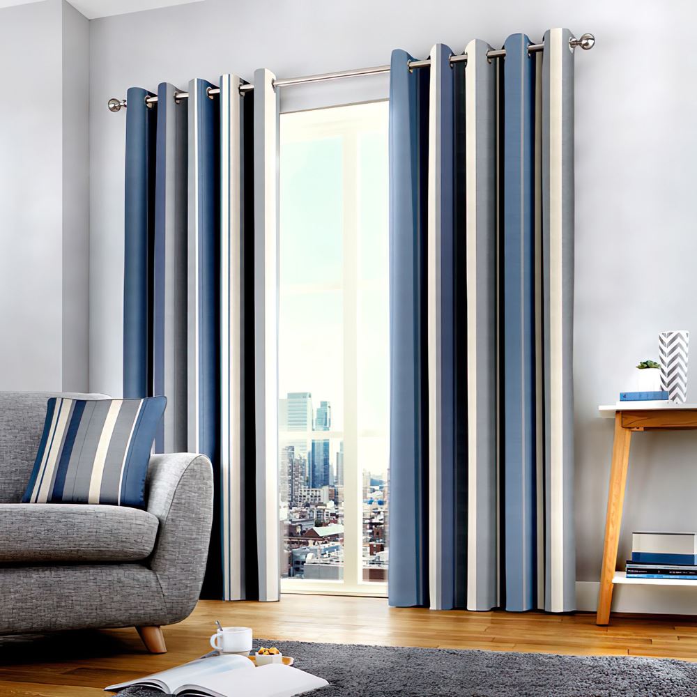 Fusion Whitworth Stripe Eyelet Lined Curtains