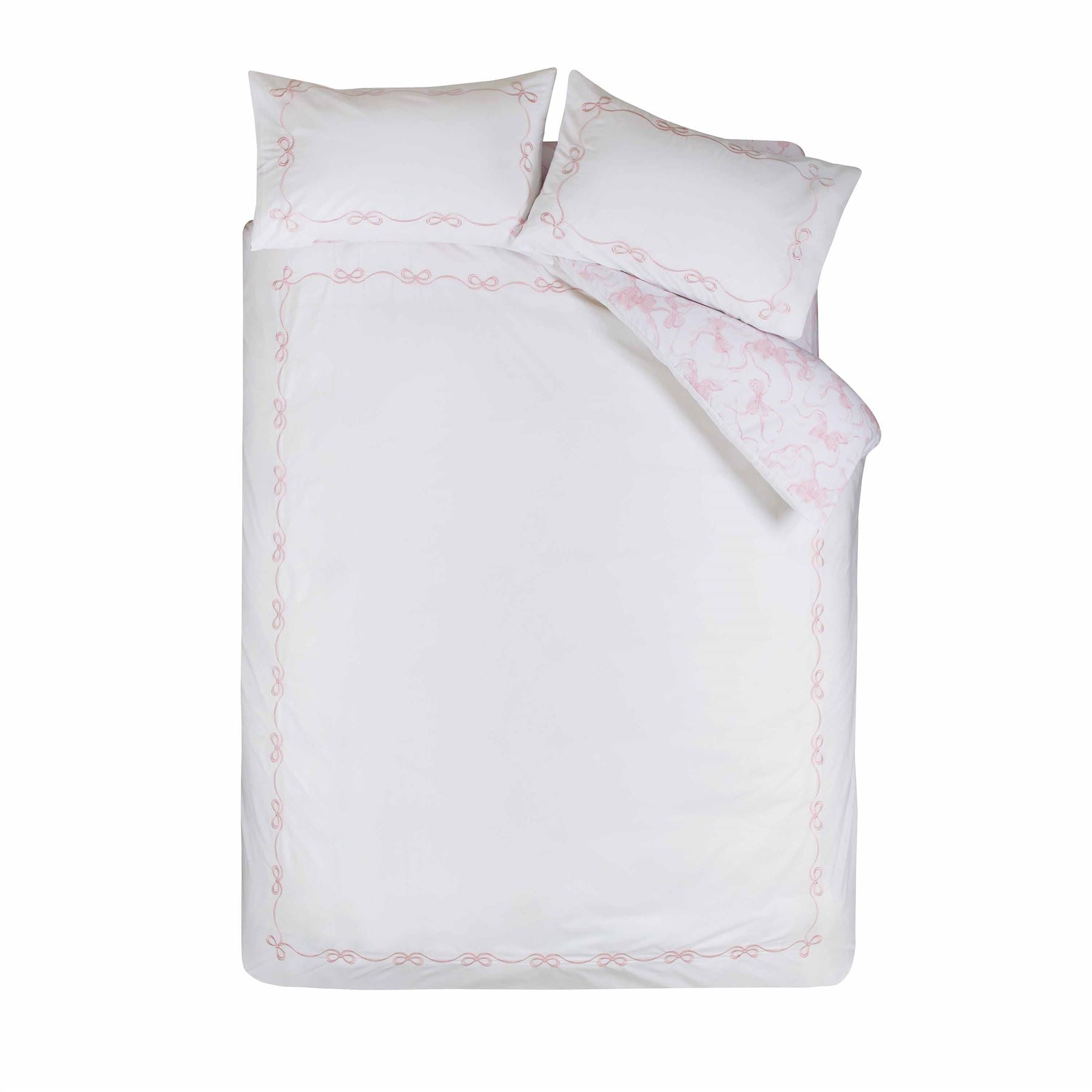 Catherine Lansfield Bow Embroidered Reversible Duvet Cover Set