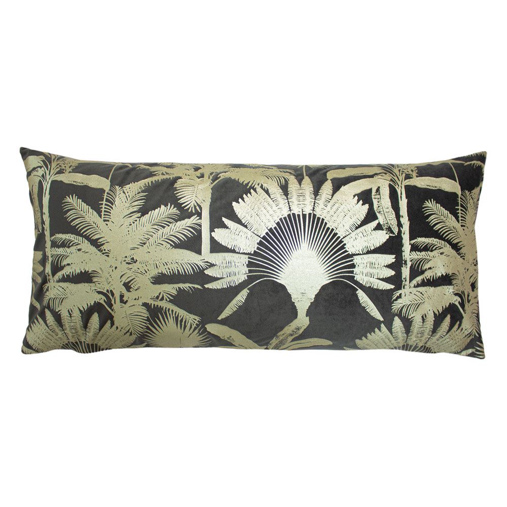 Paoletti Malaysian Palm Foil Print Faux Velvet Cushion Cover