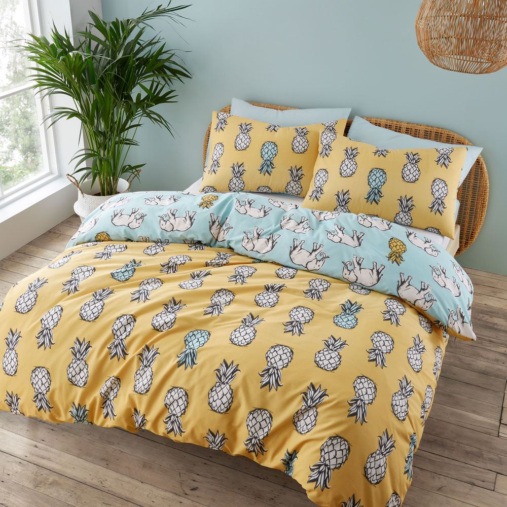 Pineapple Elephant Tupi Pineapple Print 100% Cotton Reversible Duvet Cover Set