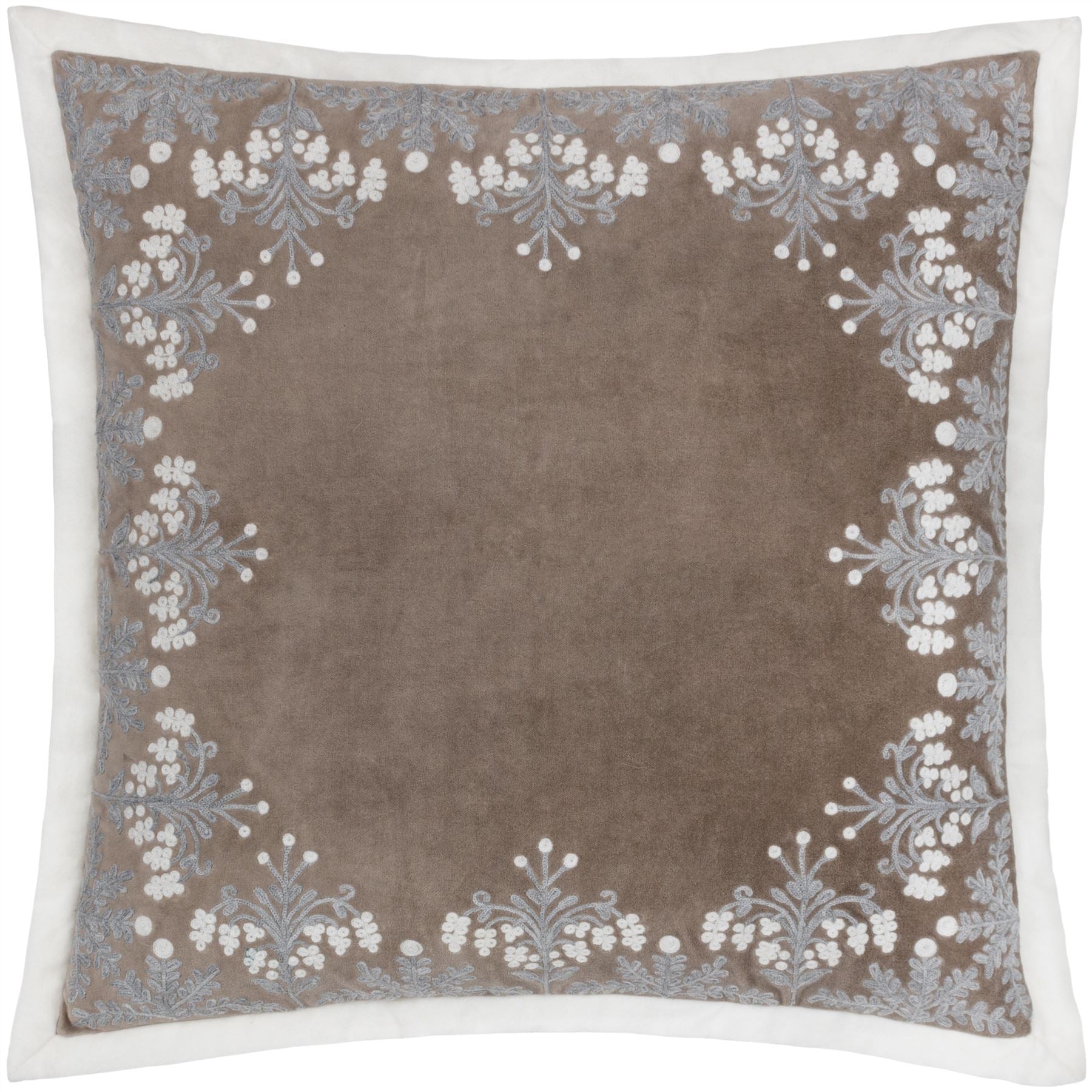 Paoletti Winter Bloom Embroidered Velvet 100% Cotton Cushion Cover