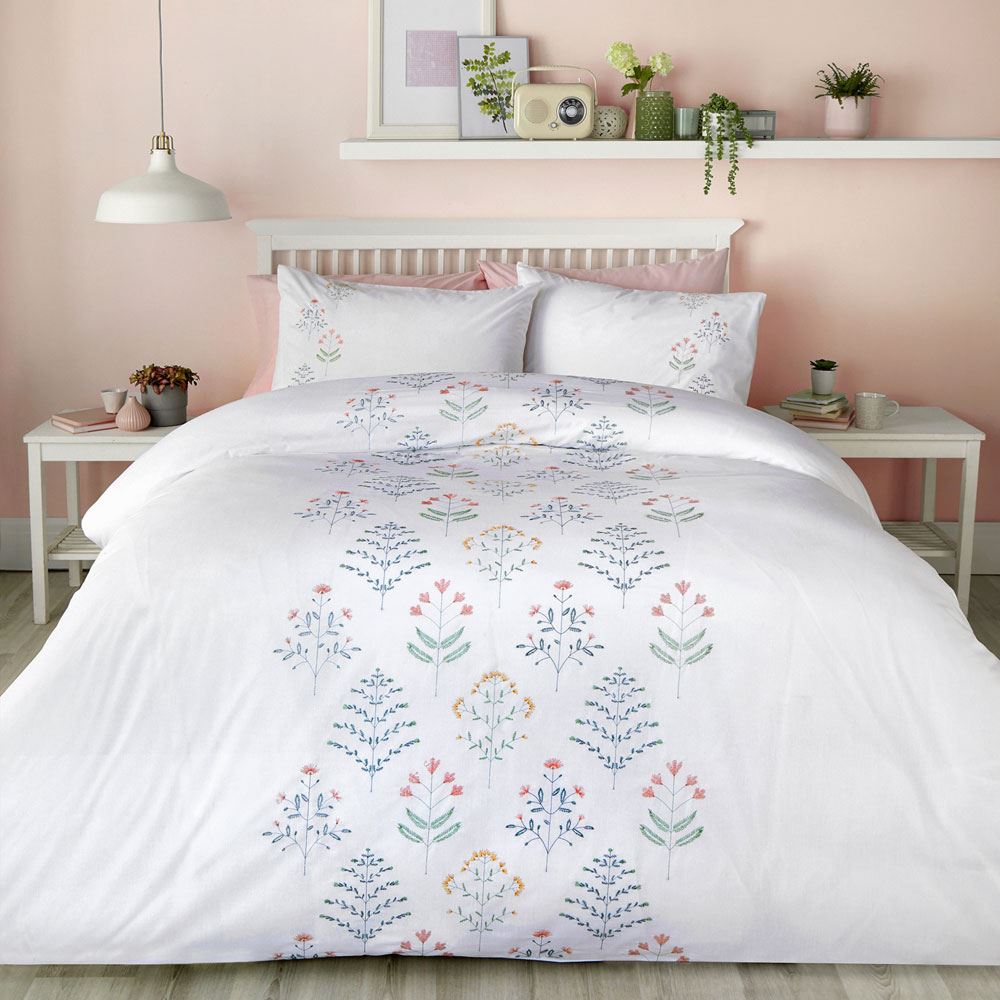 Serene Flora Embroidered Easy Care Duvet Cover Set
