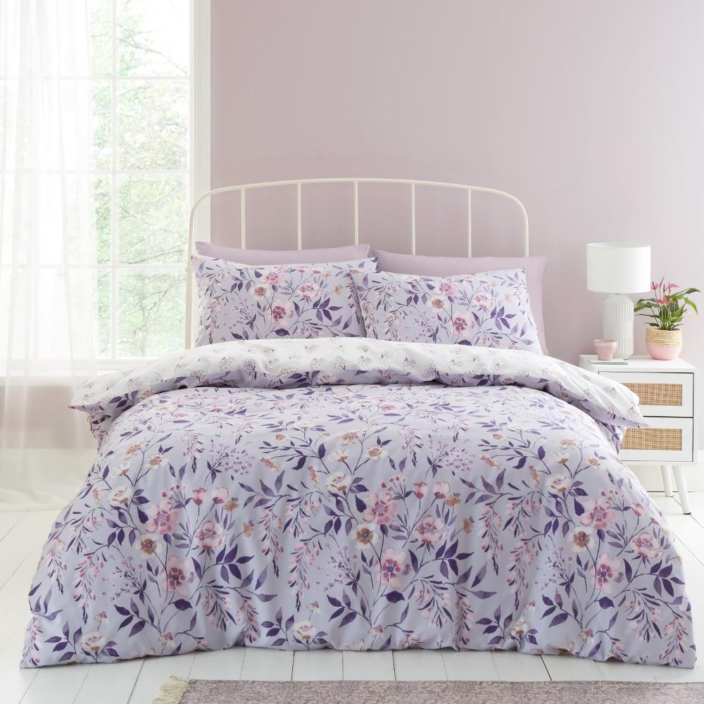 Catherine Lansfield Isadora Floral Reversible Single Duvet Cover Set with Pillowcases Lilac