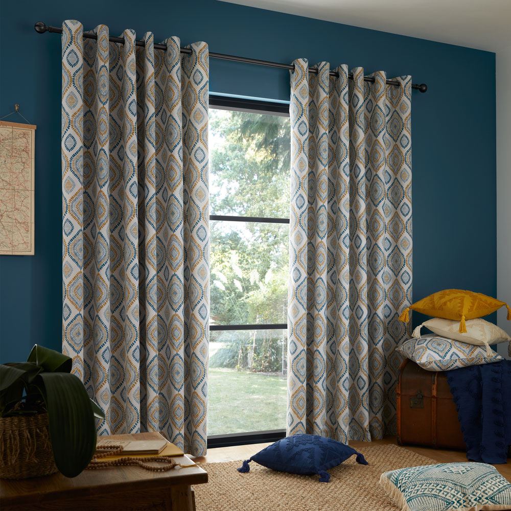 Pineapple Elephant Ziri Diamond Motif Lined Eyelet Curtains