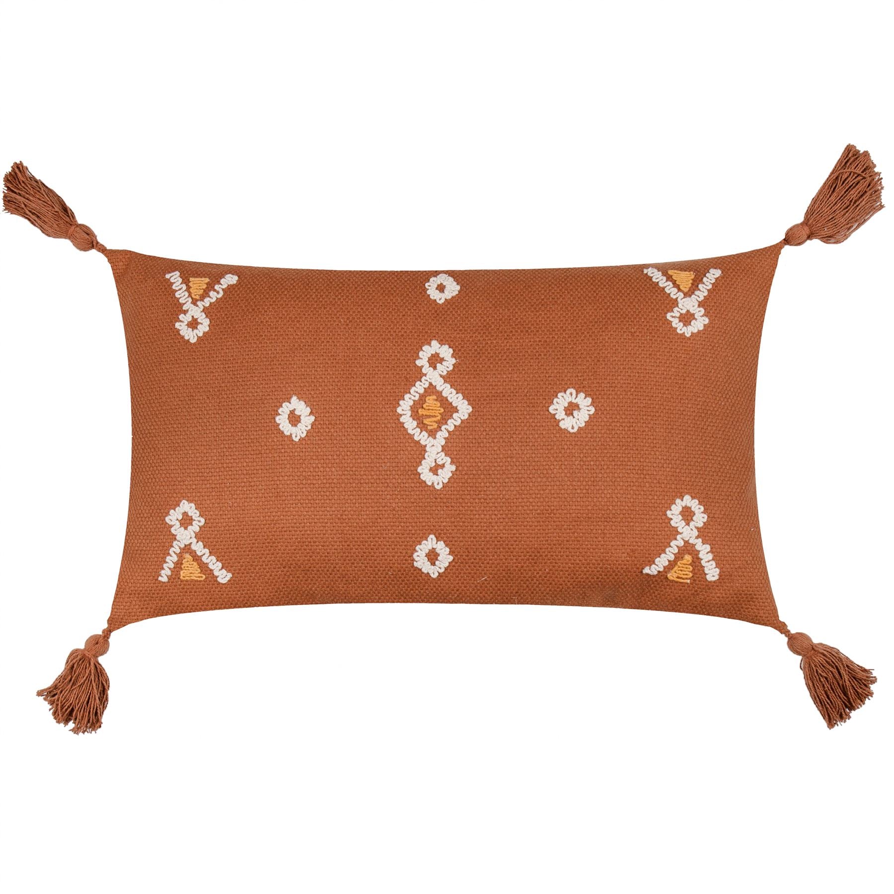 Yard Meare Embroidered Geometric 100% Cotton Tasselled Cushion Cover