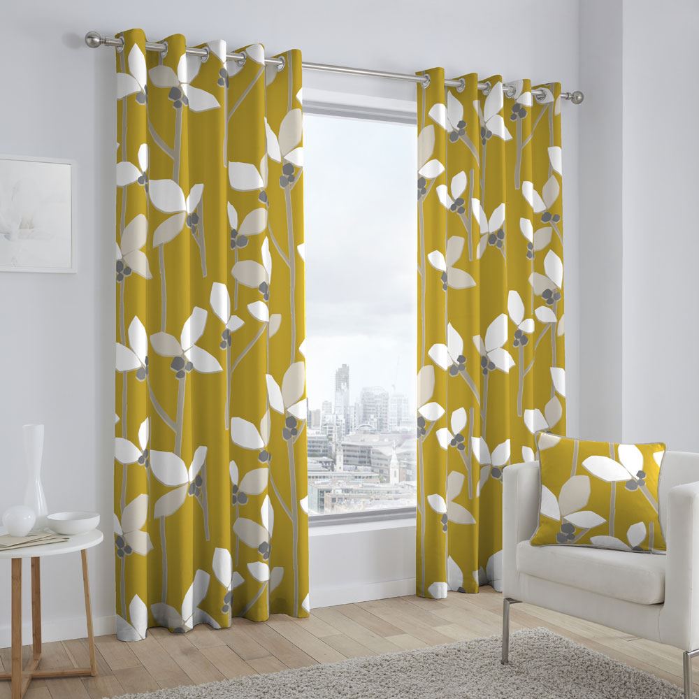 Fusion Kalmar Scandinavian Floral Print 100% Cotton Eyelet Lined Curtains